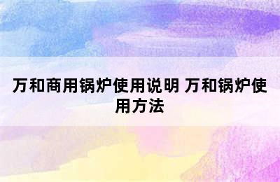 万和商用锅炉使用说明 万和锅炉使用方法